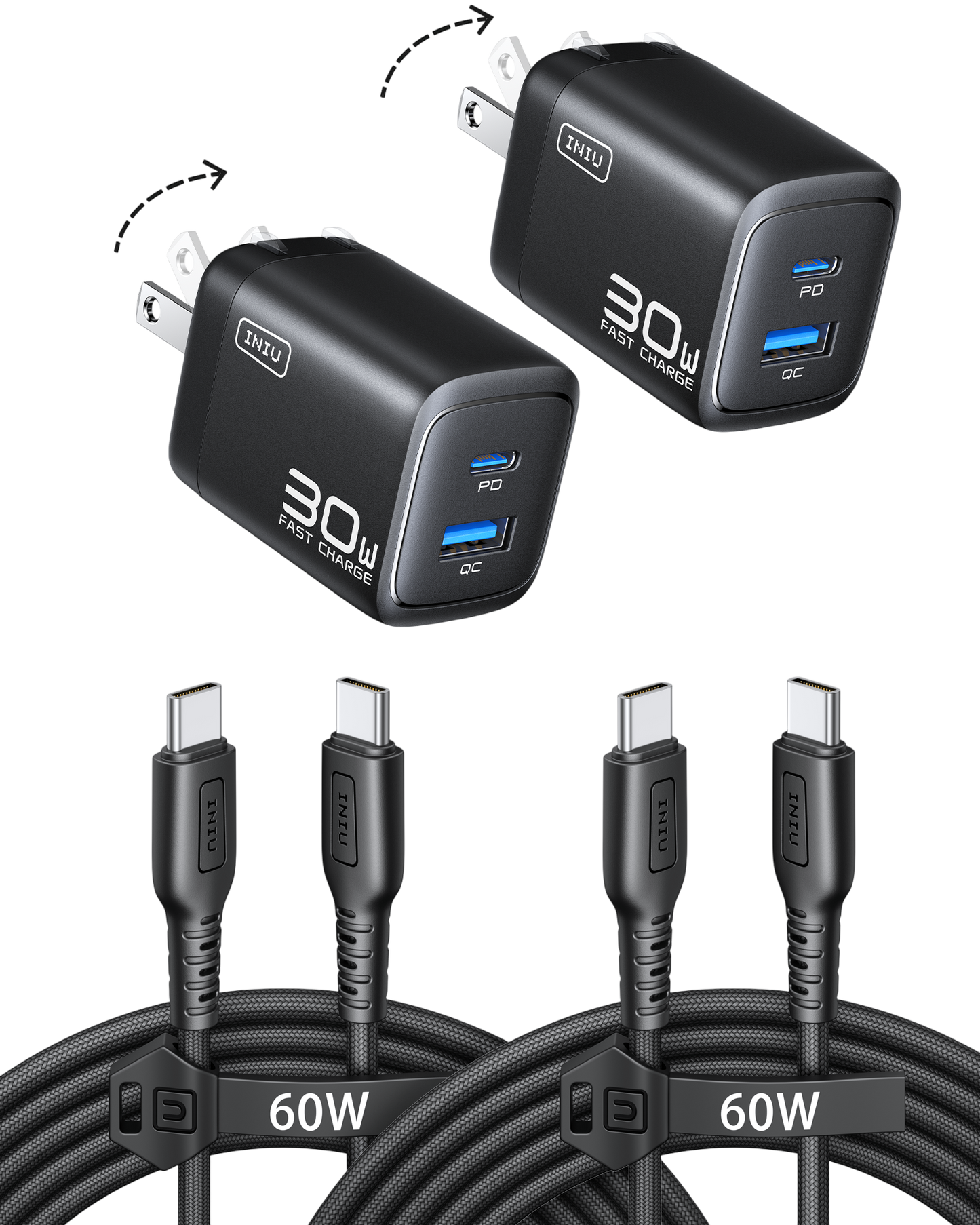INIU Cargador A12 de 30 W con doble puerto (paquete de 2)