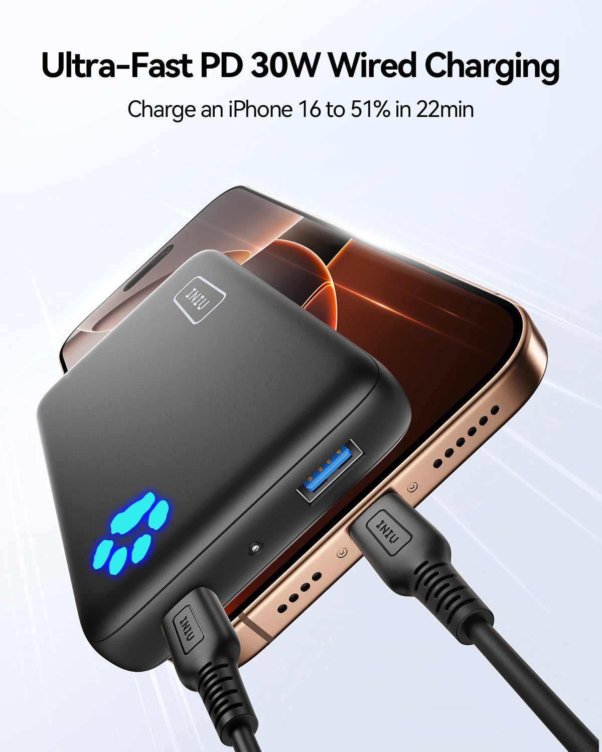 INIU 10000mAh power bank fast charging iPhone with PD 30W wired speed. Black Friday deals on power banks for phones.