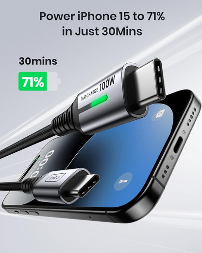 INIU 100W Fast Charging USB C to USB C Cable 4ft Nylon Braided for iPhone 15/15 Pro/15 Plus/15 Pro Max, Samsung S22 S21, iPad Pro MacBook Pro etc.