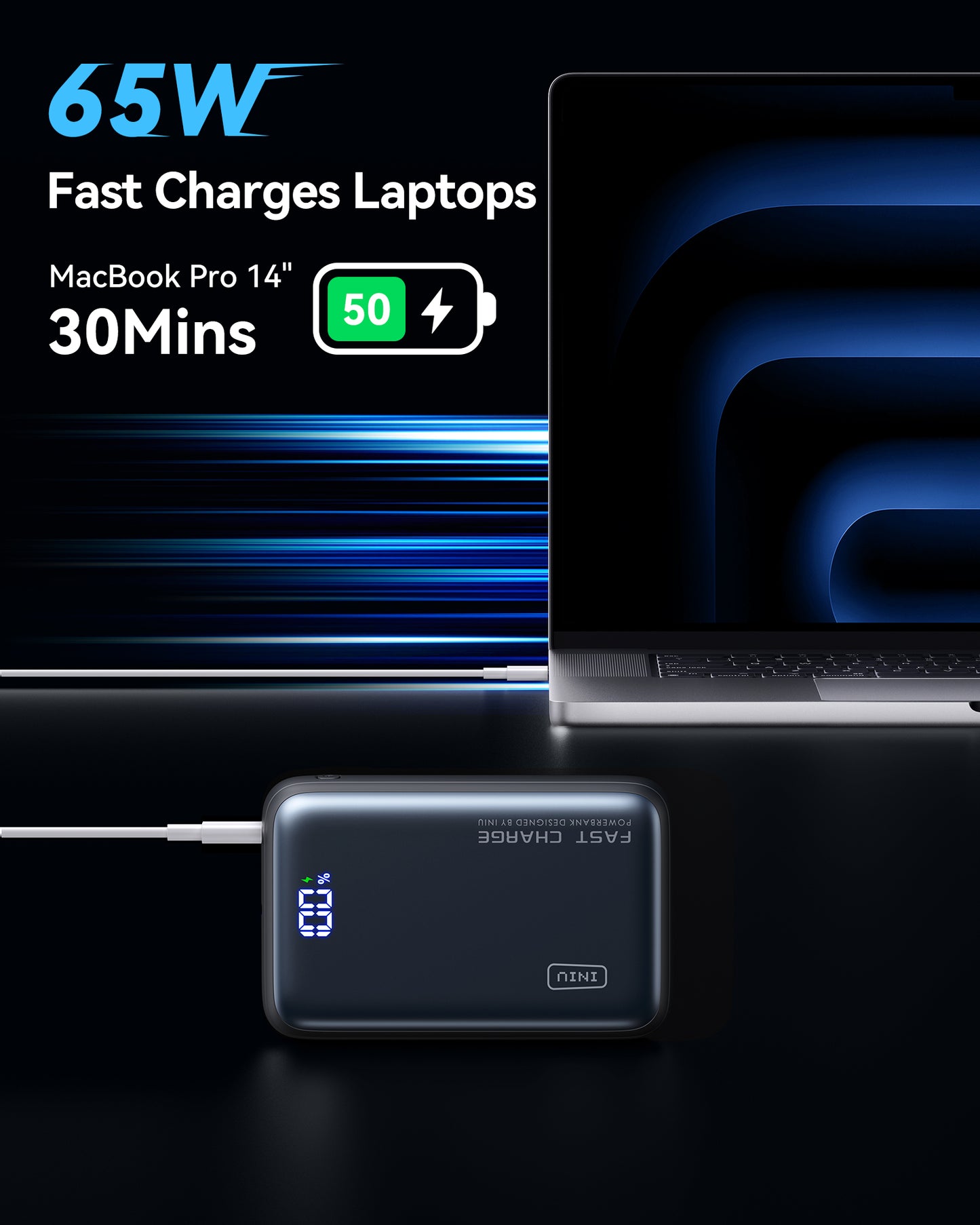 INIU 65W Power Bank, 20000mAh USB C PD Fast Charging Portable Charger