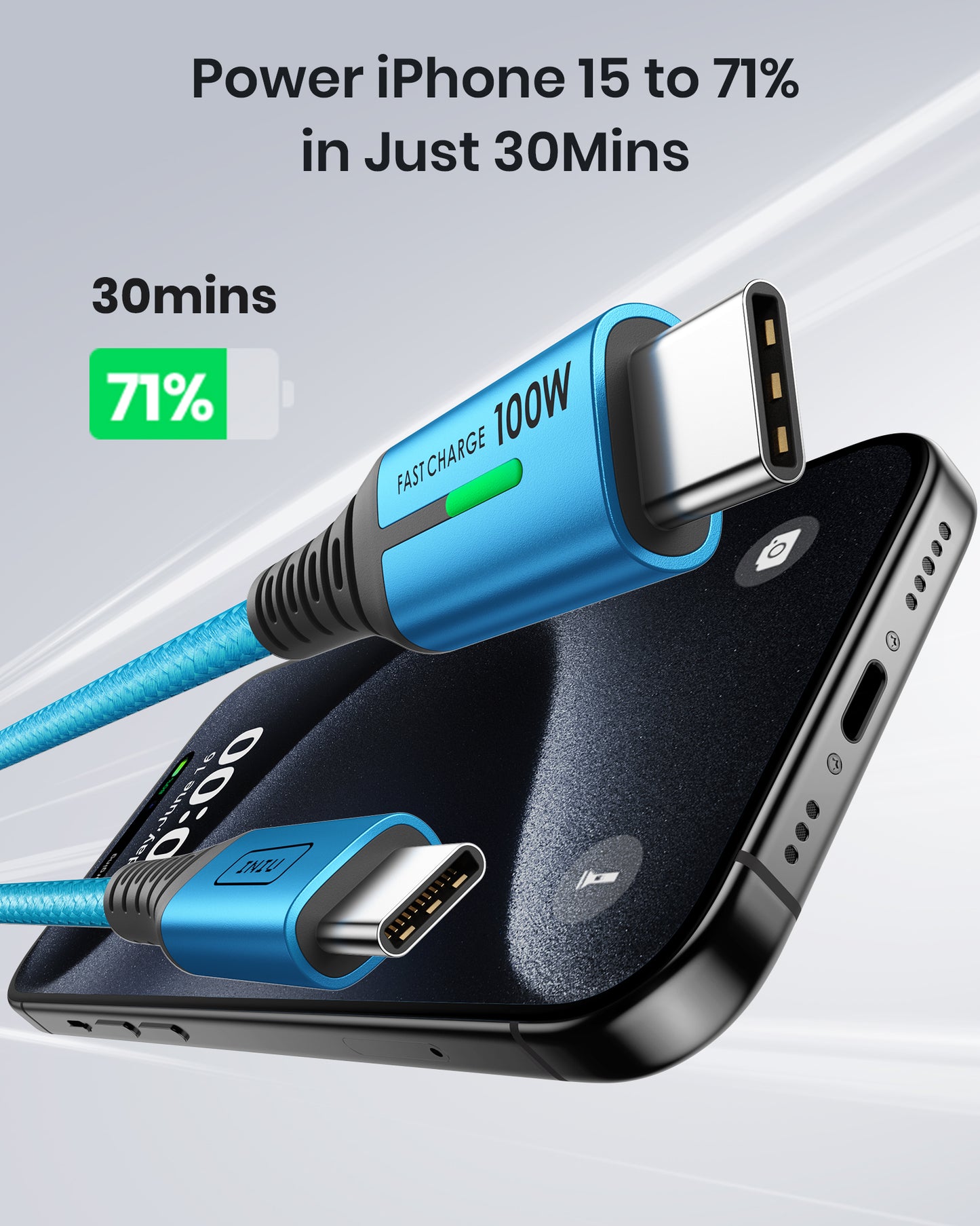 INIU D5CC USB-C-auf-C-Kabel 100 W (6,6 Fuß, 2er-Pack), kompatibel mit iPhone 14 13 12 Pro Samsung S21 Google LG iPad Tablet usw.