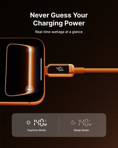 INIU C411 USB-C to USB-C Cable 240W with LED Display, 6.6ft / 2m