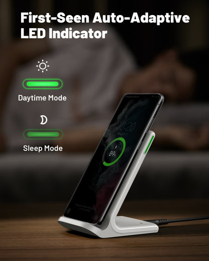 Cargador inalámbrico certificado Qi-Certified de INIU I211 15W con luz adaptable para dormir, compatible con iPhone 14 13 12 Pro Samsung S21 Google LG iPad Tablet, etc.