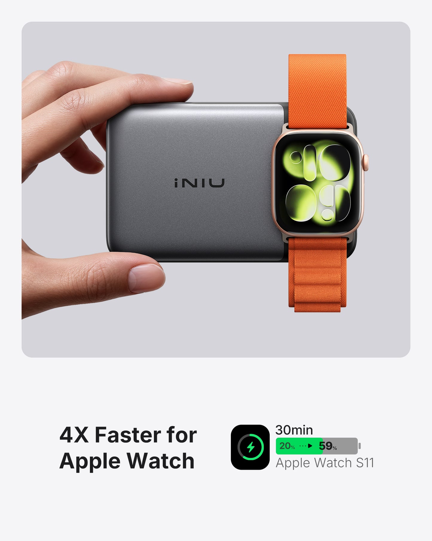 INIU SnapGo Magnetic Power Bank 10000mAh 25W, Qi2.2 MagSafe, Apple Watch Charger
