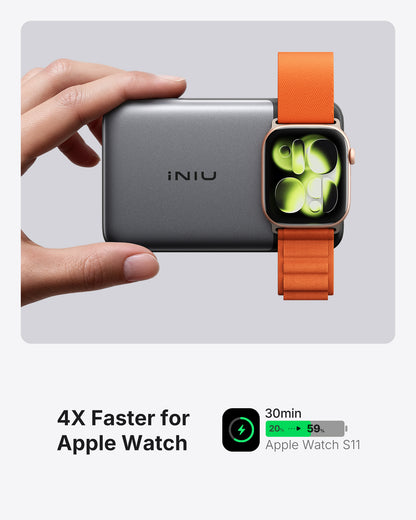 INIU SnapGo Magnetic Power Bank 10000mAh 25W, Qi2.2 MagSafe, Apple Watch Charger