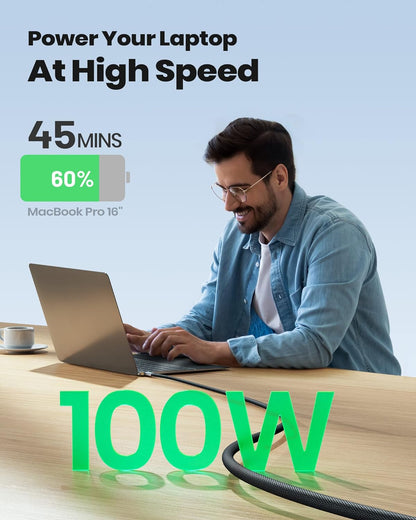 INIU 100W Fast Charging USB C to USB C Cable 4ft Nylon Braided for iPhone 15/15 Pro/15 Plus/15 Pro Max, Samsung S22 S21, iPad Pro MacBook Pro etc.