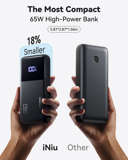 INIU B62 Power Bank,20000mAh 65W USB C Laptop Portable Charger, PD QC Fast Charging 3-Output