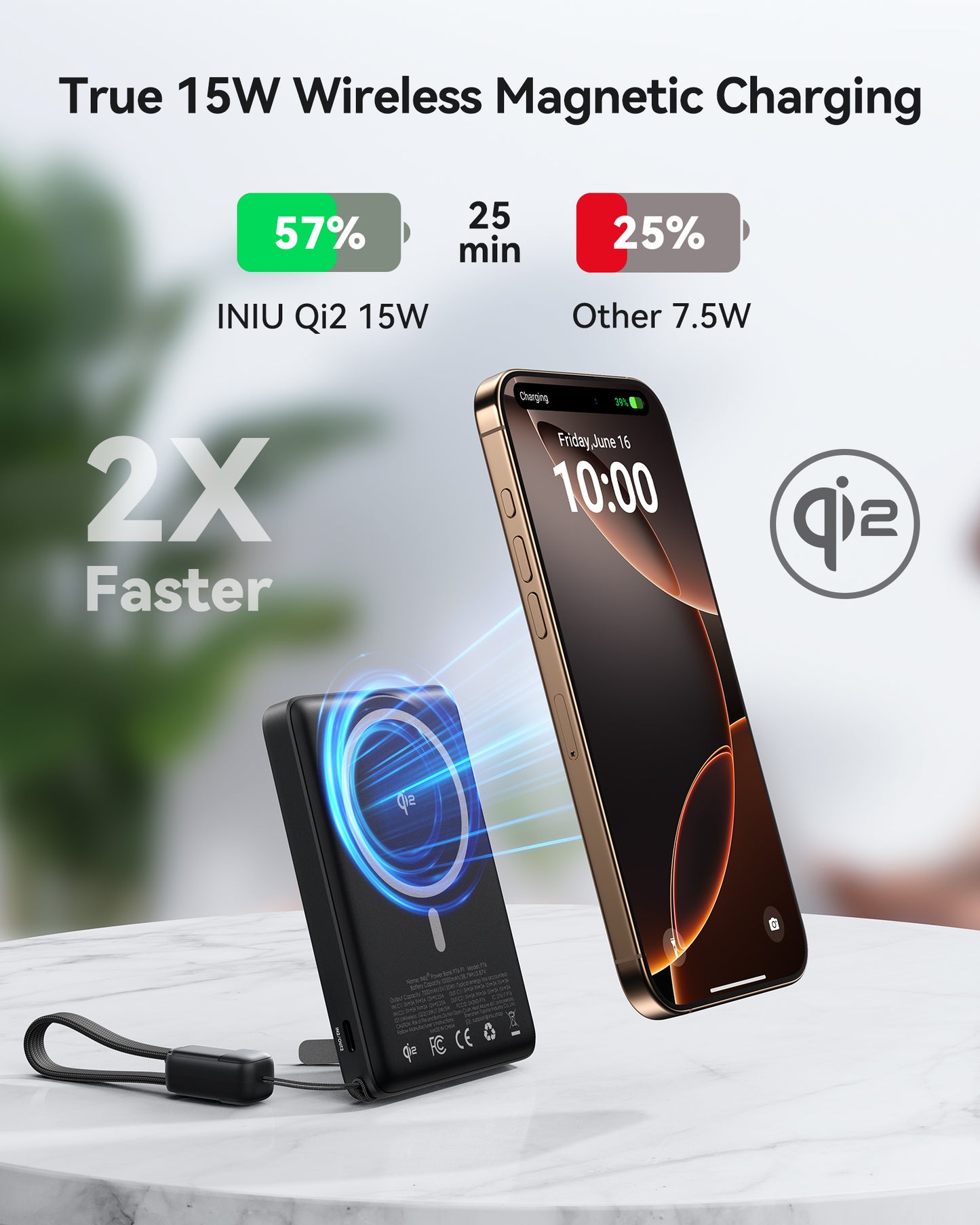 INIU Chargeur sans fil MagPro P76-P1 Qi2 15W 10000mAh
