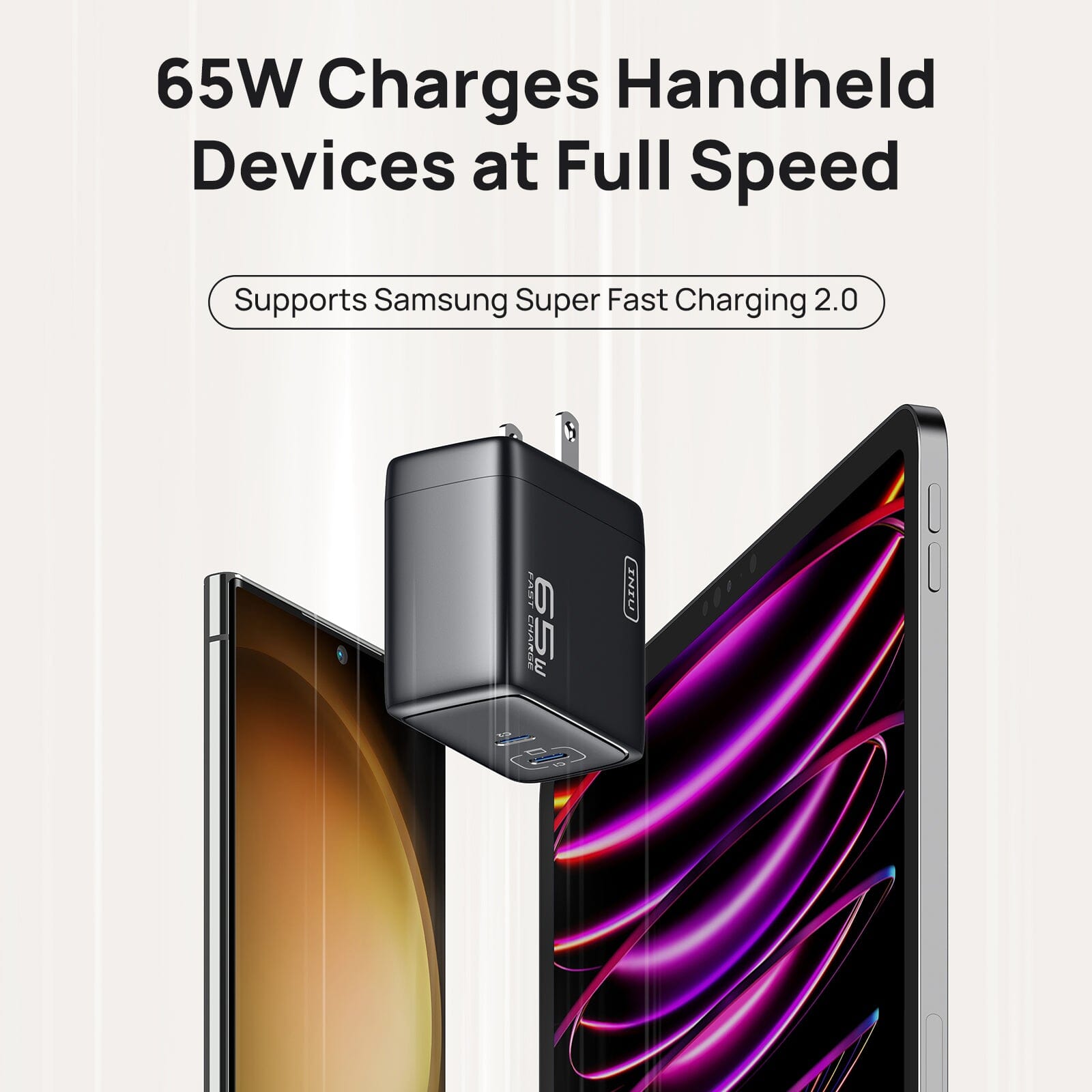 INIU I624 65W Dual Ports Wall Charger, GaN Material