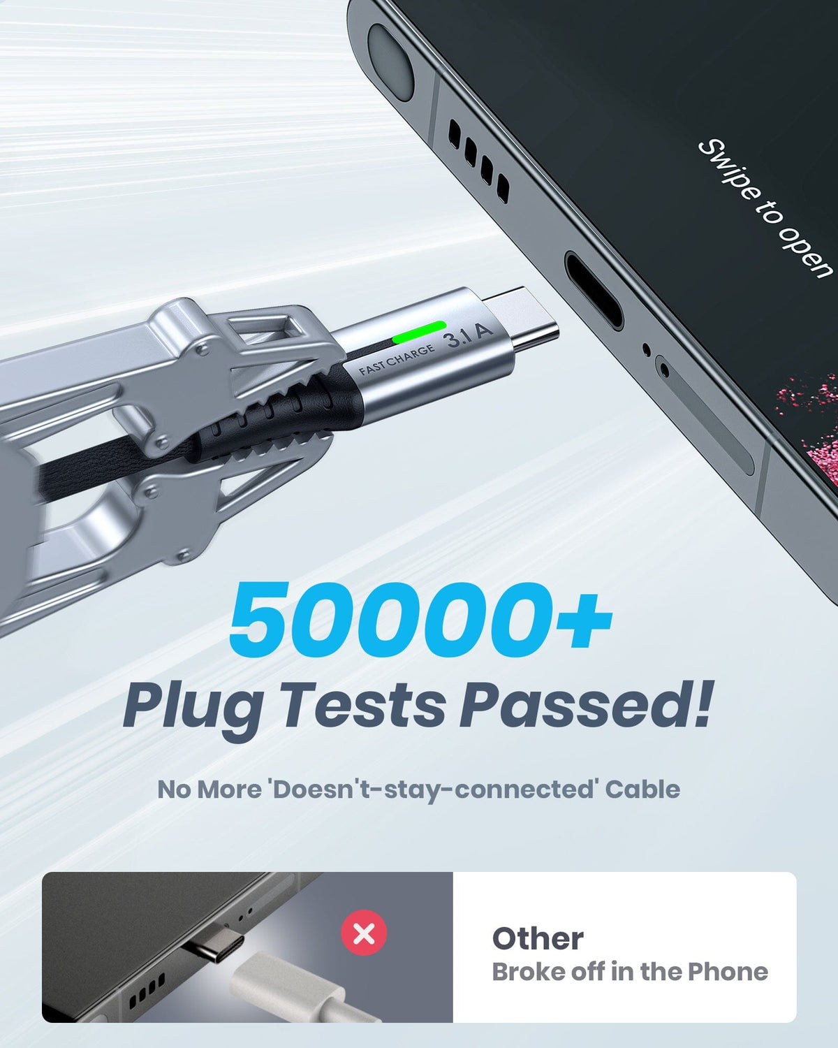 Durable 3.1A USB C cable passed 50000+ plug tests. Great for Black Friday tech gifts.