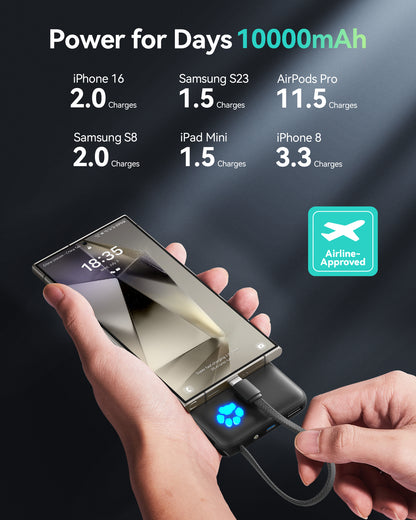 INIU Łapowaty P41L-E2 Power Bank z wbudowanym kablem, najcieńszy 45 W, 10000 mAh