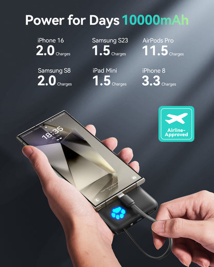 INIU Pawsible P41L-E1 Banco de energía con cable integrado, el más delgado de 20 W y 10 000 mAh