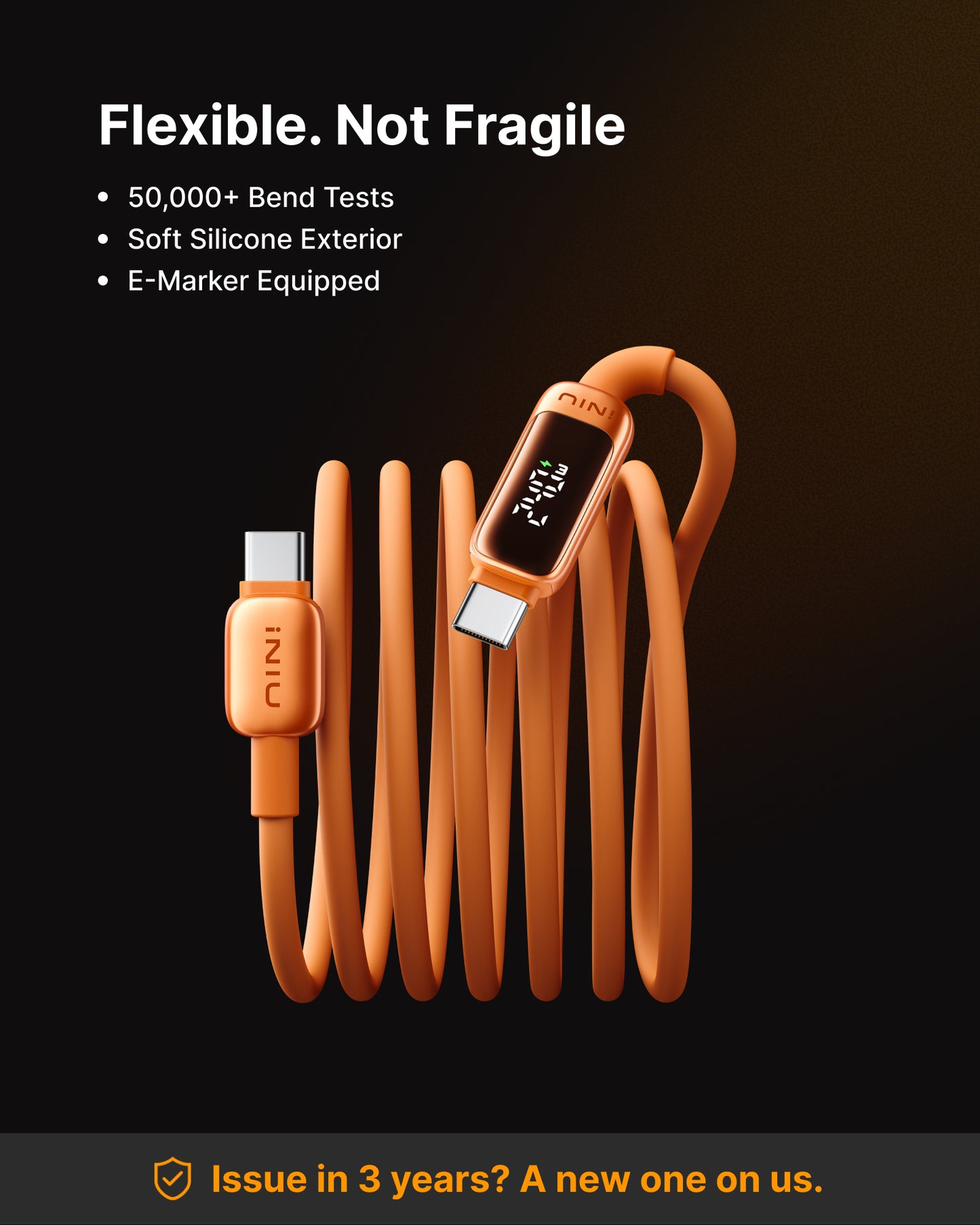 INIU C411 USB-C to USB-C Cable 240W with LED Display, 6.6ft / 2m
