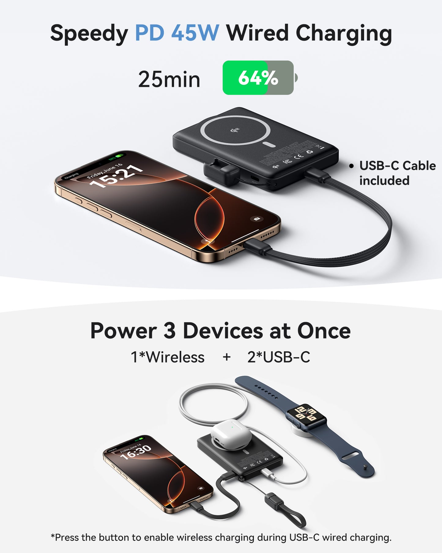 INIU Chargeur sans fil MagPro P76-P1 Qi2 15W 10000mAh