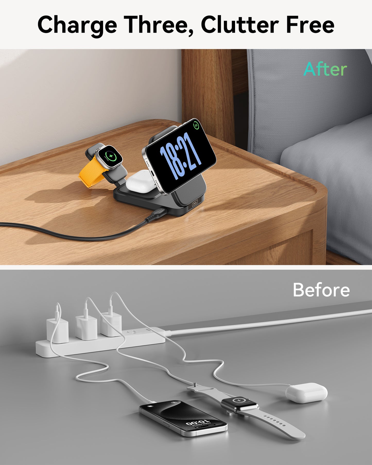 Chargeur sans fil magnétique pliable 3 en 1 INIU SnapGo W31-E1 Qi2 15 W