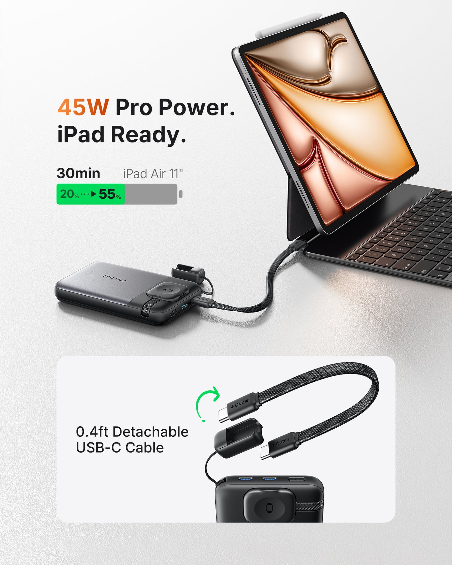 INIU SnapGo Magnetic Power Bank 10000mAh 25W, Qi2.2 MagSafe, Apple Watch Charger