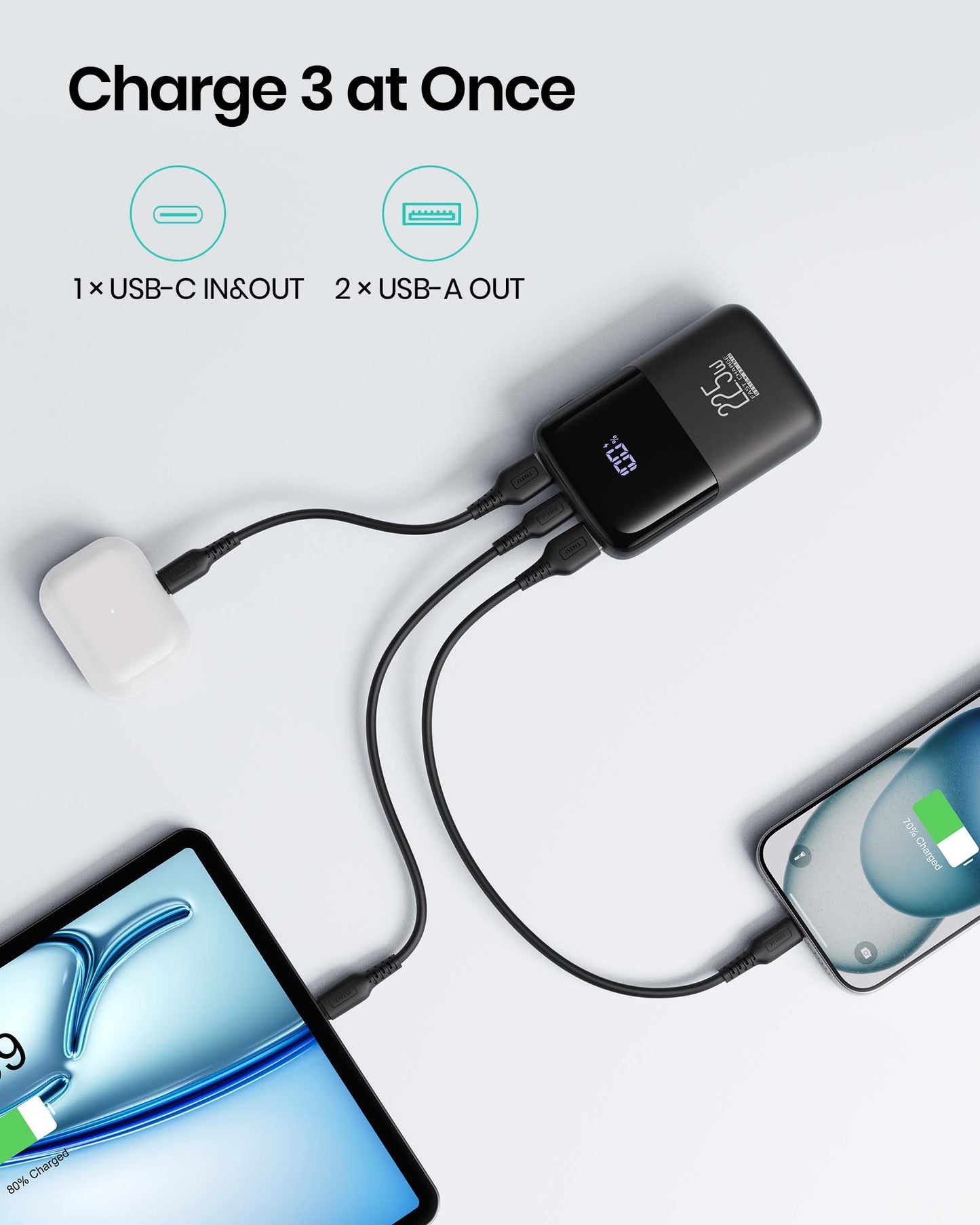 INIU B61 Power bank 10000mAh, 3-Port-Design