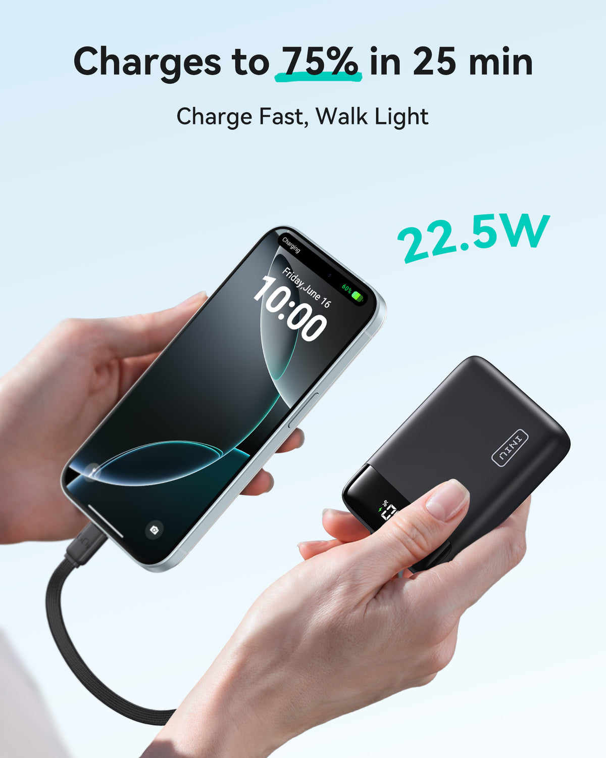 INIU Batería externa compacta de 20000 mAh y 22,5 W.