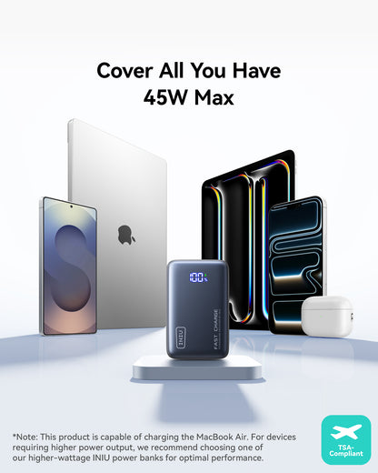 INIU Chargeur portable, batterie externe de 10 000 mAh PD 45 W, format de paume