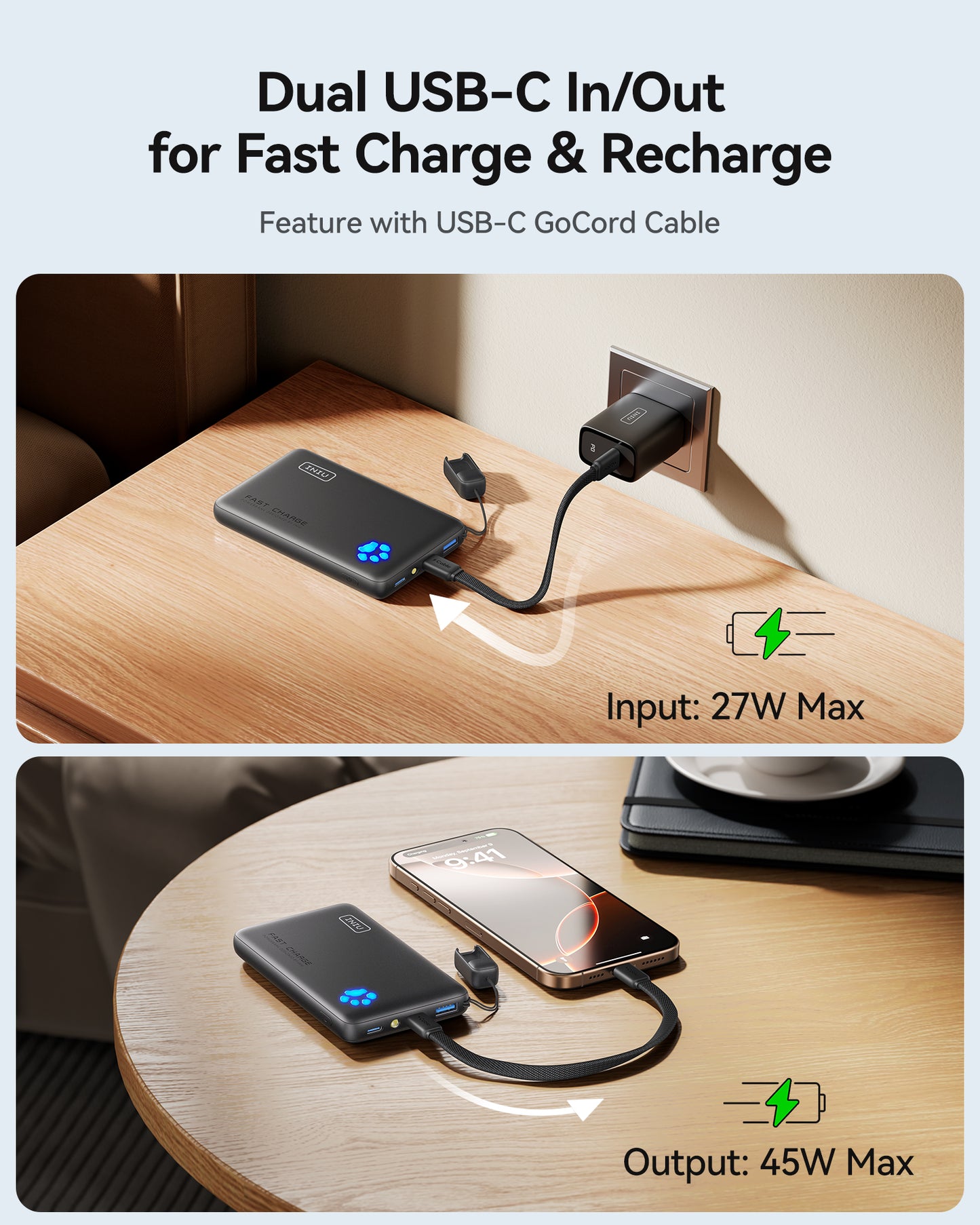 INIU Batterie externe Pawsible P41, charge rapide, 45 W, 10 000 mAh