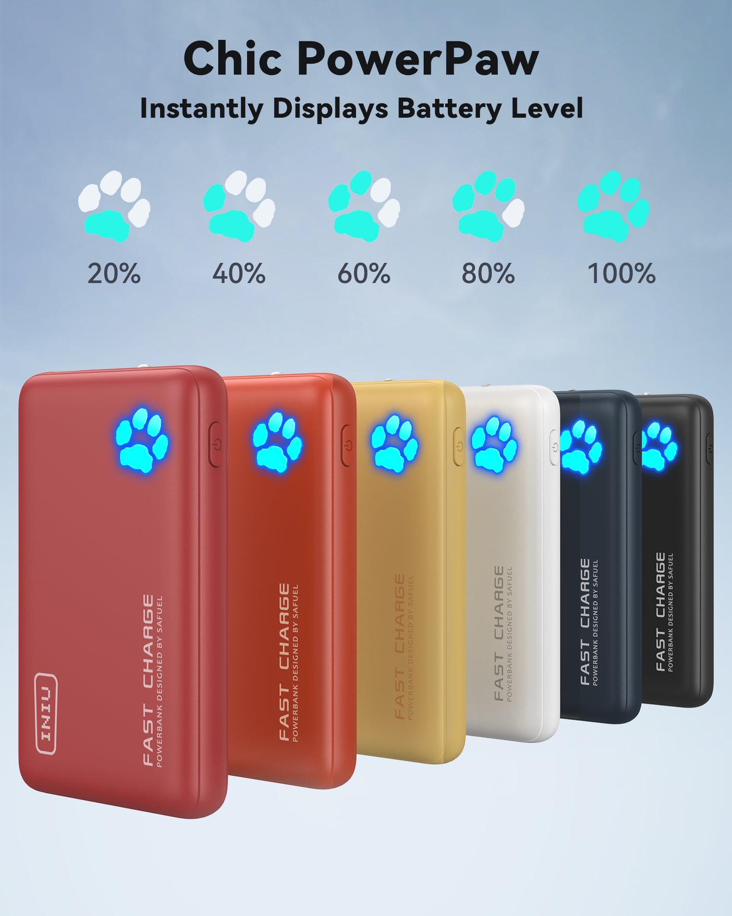 Batterie externe INIU Pawsible P41, charge rapide, 22, 5 W, 10 000 mAh