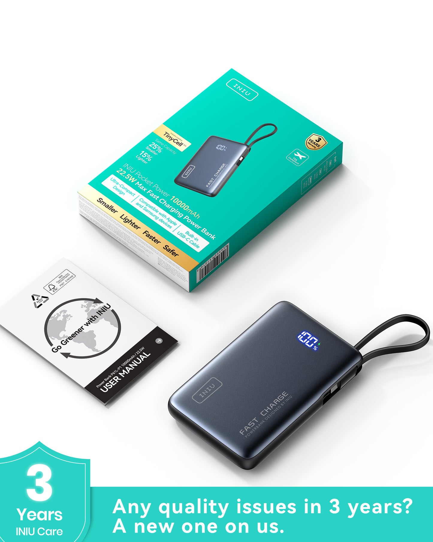 INIU Chargeur portable, batterie externe compacte 10 000 mAh PD 20 W