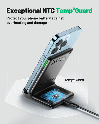 Cargador inalámbrico certificado Qi-Certified de INIU I211 15W con luz adaptable para dormir, compatible con iPhone 14 13 12 Pro Samsung S21 Google LG iPad Tablet, etc.