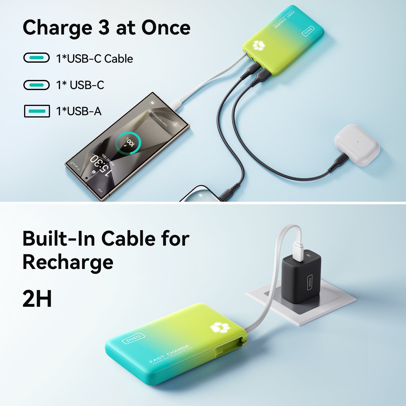 INIU Pawsible P41L-E2 Power Bank with Build in Cable Slimmest 45W 10000mAh