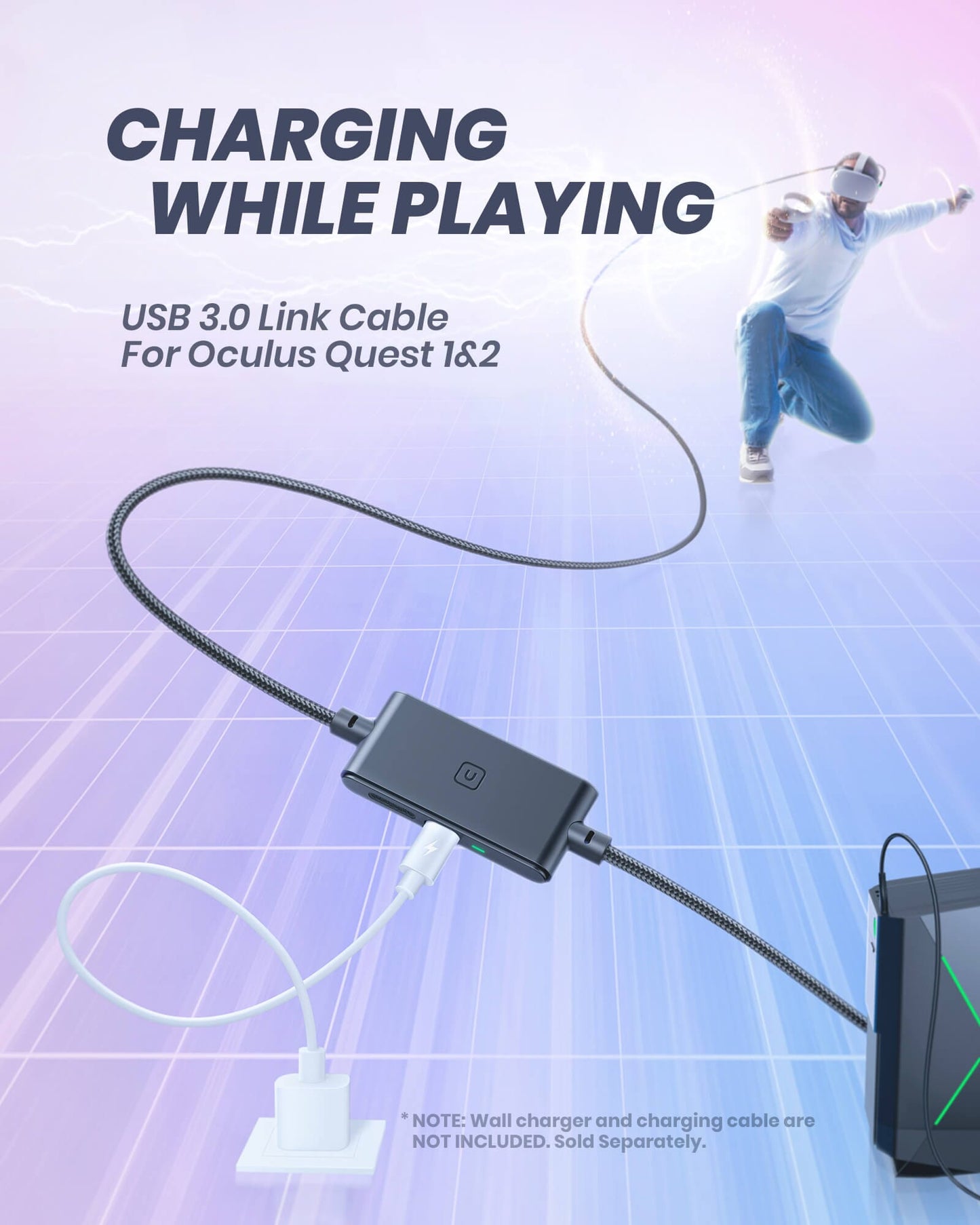 INIU DI401 16FT VR Cable de enlace de transferencia de alta velocidad con puerto de carga separado para energía ultra duradera para iphone,ipad,etc
