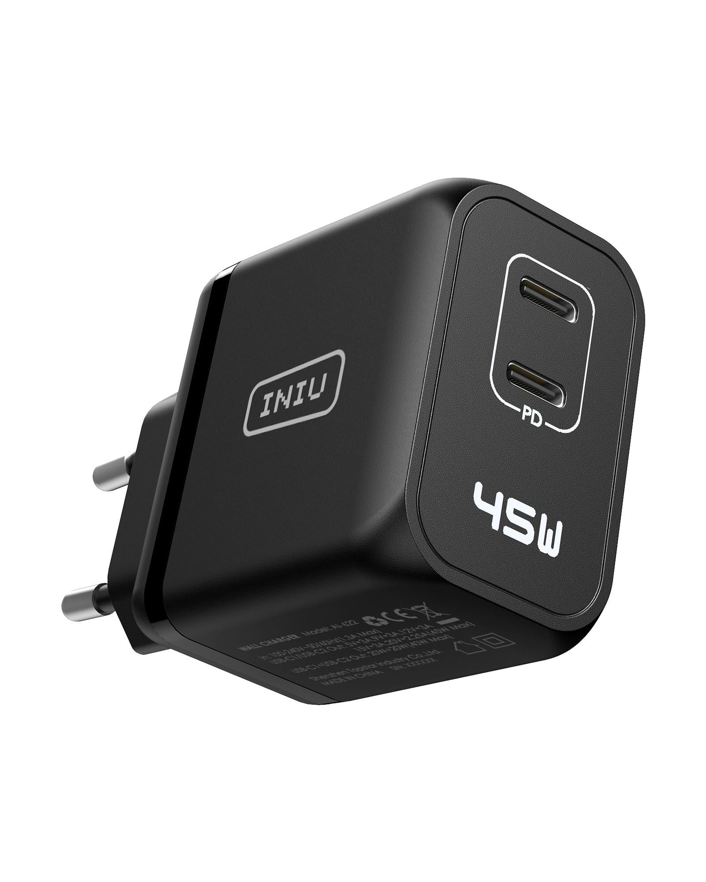 INIU I622 USB C Charger 45W, GaN PD Dual Port Type C Charger Fast Charging Block, Foldable USB-C Wall Charger Power Adapter