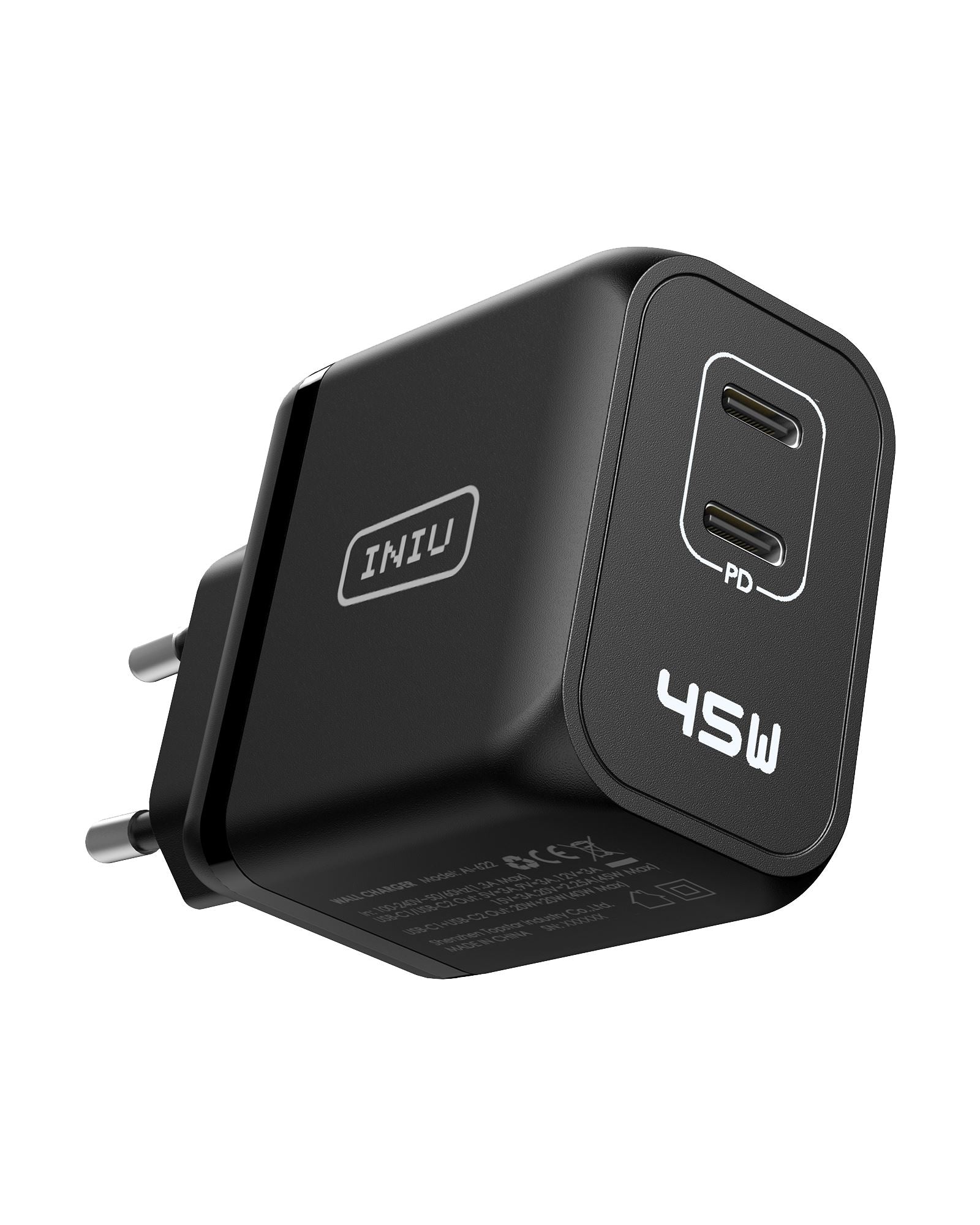 INIU I622 USB C Charger 45W, GaN PD Dual Port Type C Charger Fast Charging Block, Foldable USB-C Wall Charger Power Adapter