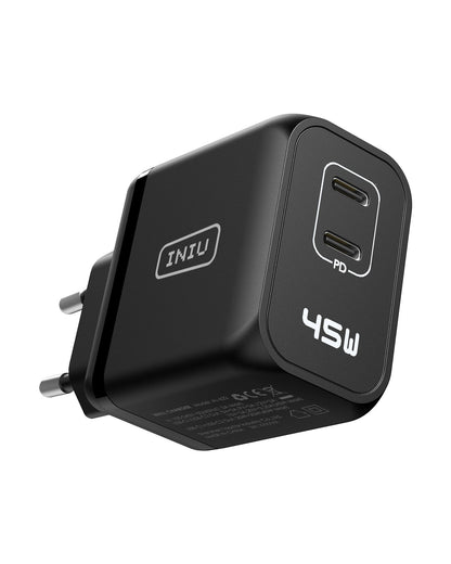 INIU I622 USB C Charger 45W, GaN PD Dual Port Type C Charger Fast Charging Block, Foldable USB-C Wall Charger Power Adapter