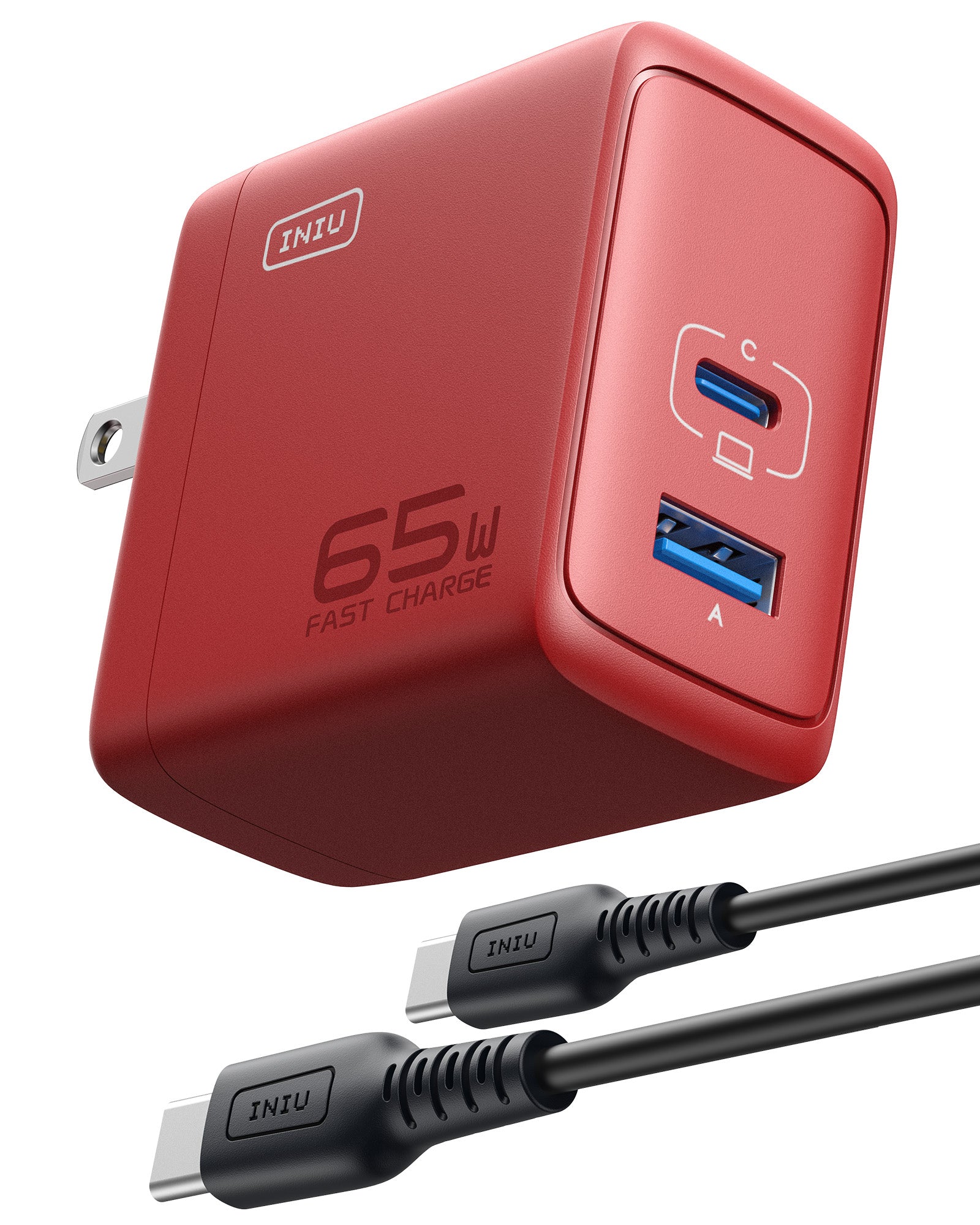 INIU I625 65W USB A+C Ports Wall Charger, GaN Material