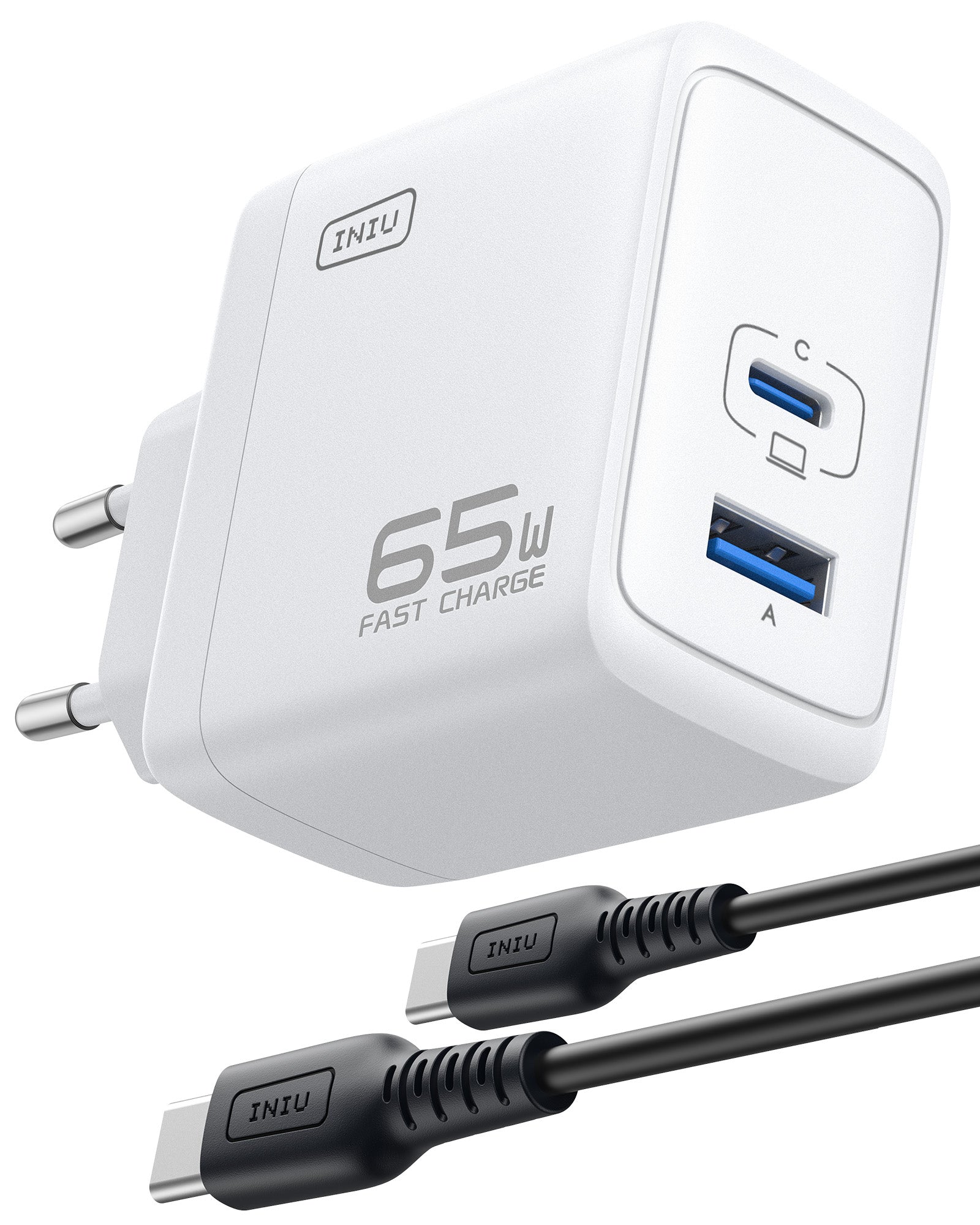 INIU I625 65W USB A+C Ports Wall Charger, GaN Material
