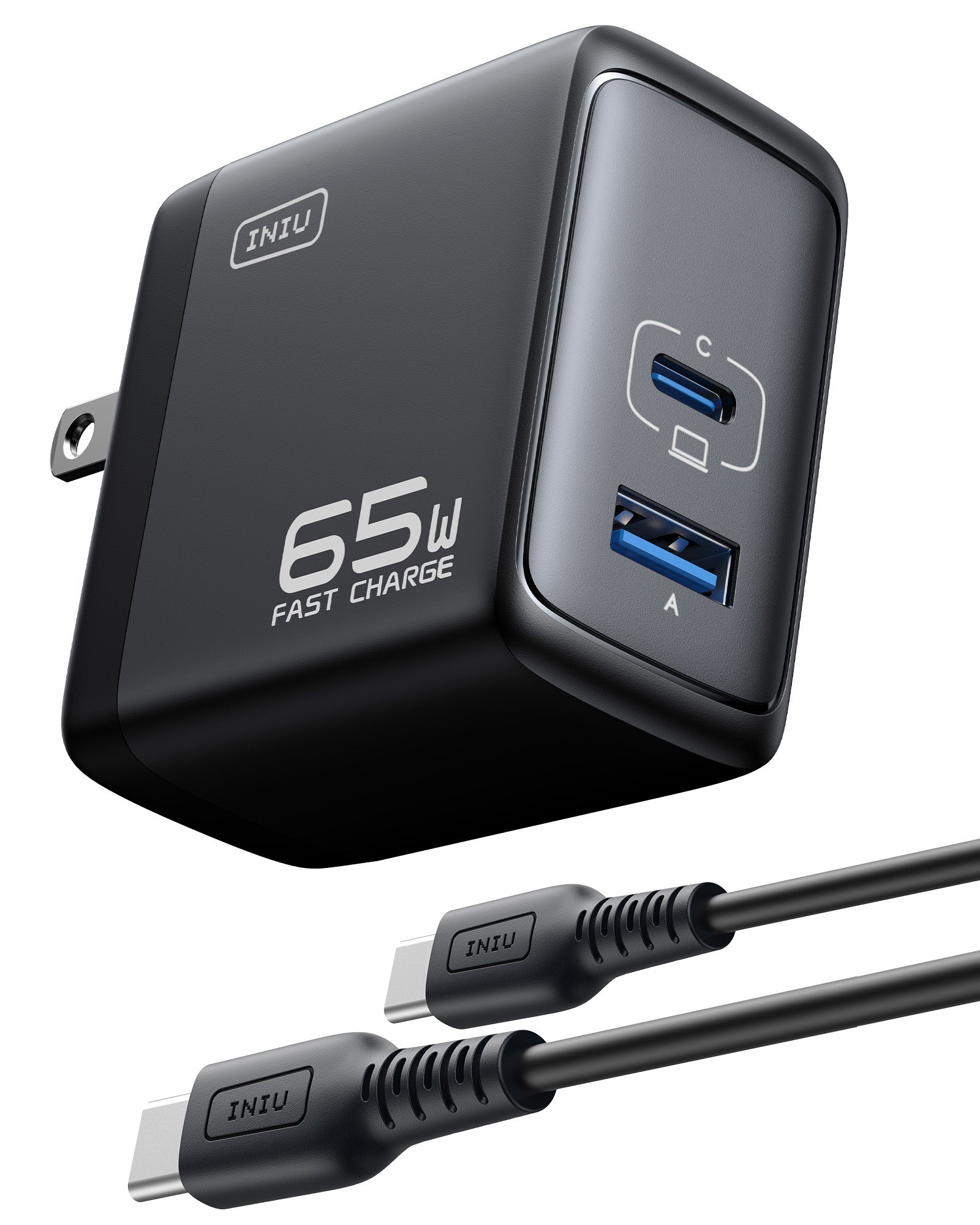 INIU I625 65W USB A+C Ports Wall Charger, GaN Material