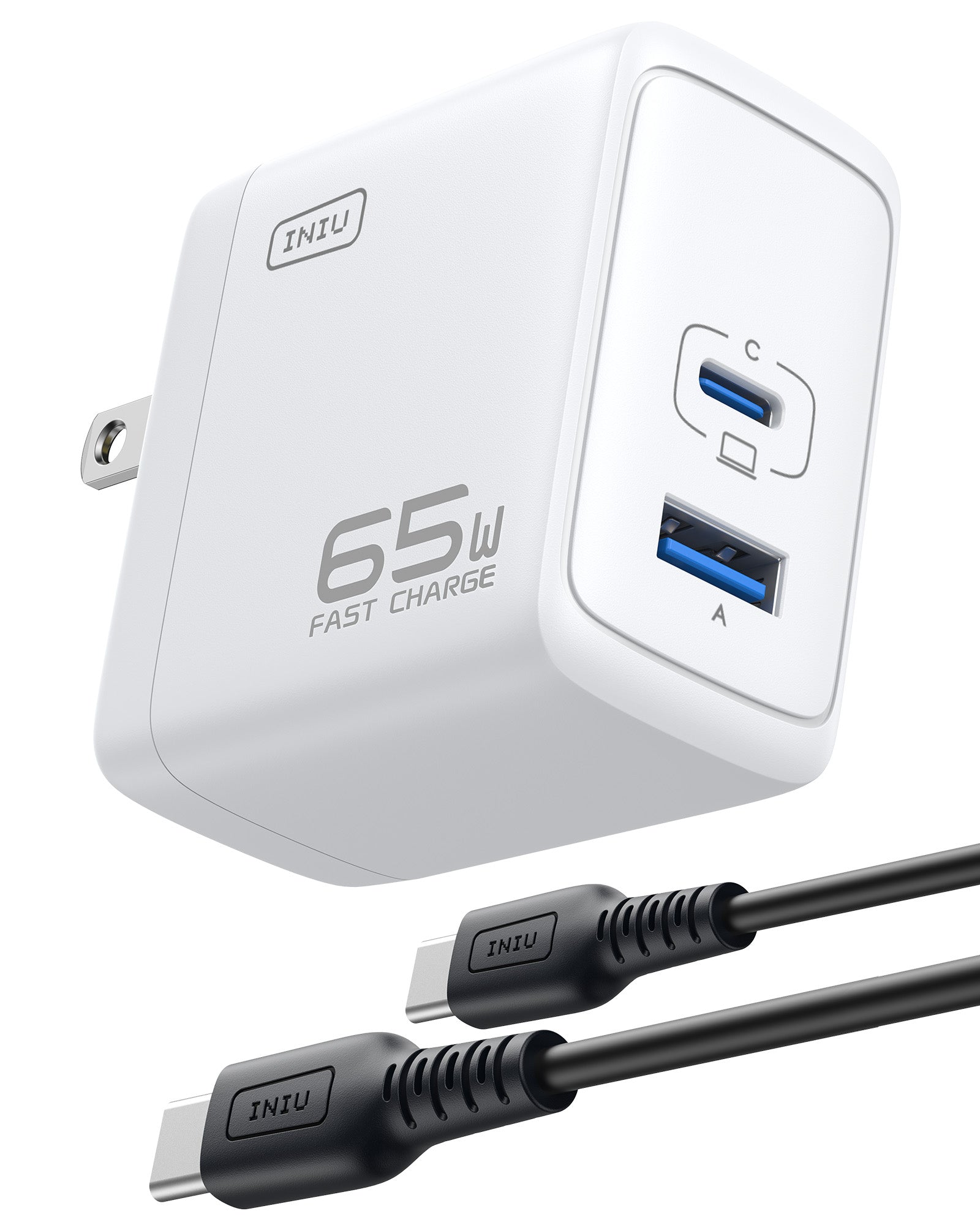 INIU I625 65W USB A+C Ports Wall Charger, GaN Material