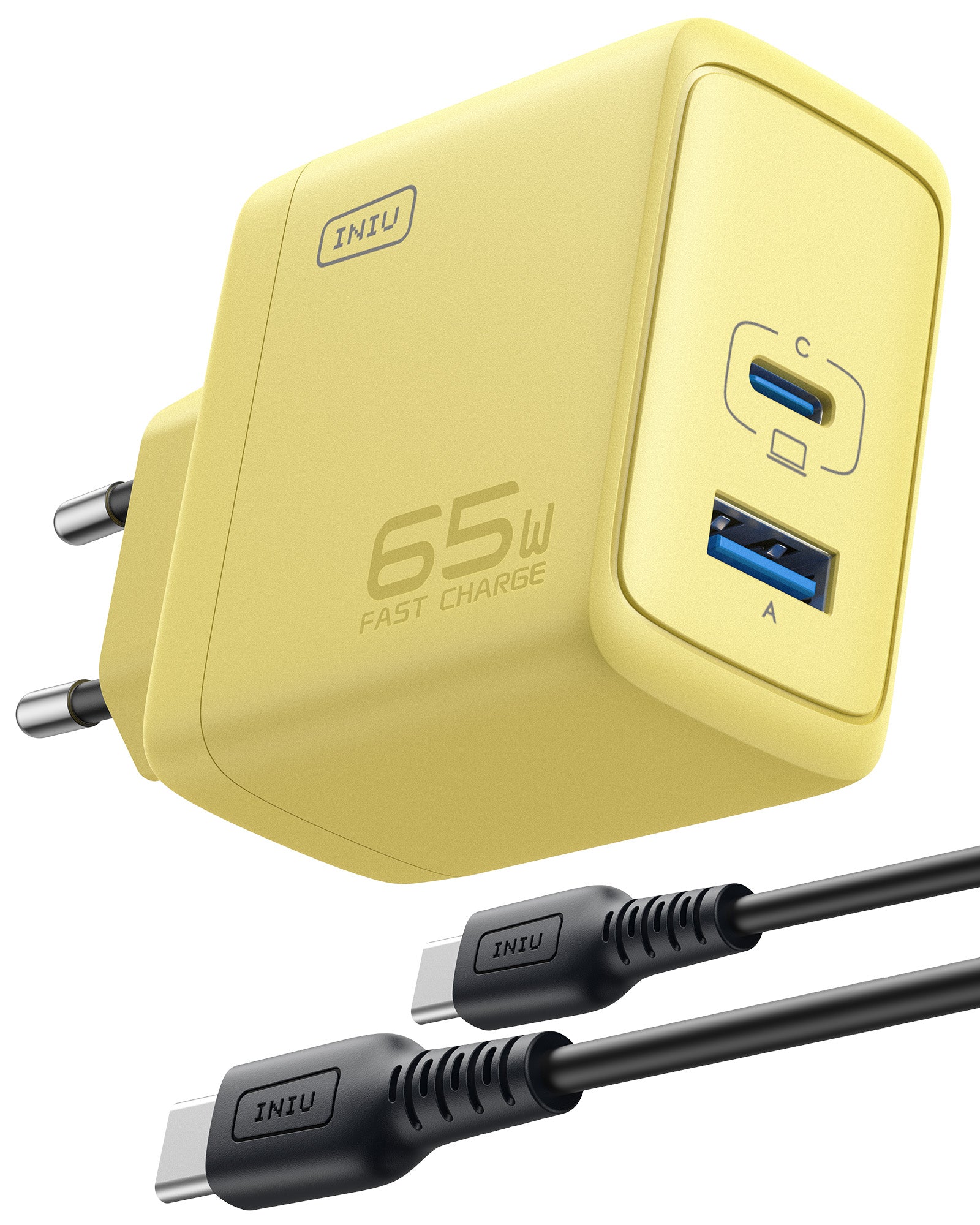 INIU I625 65W USB A+C Ports Wall Charger, GaN Material
