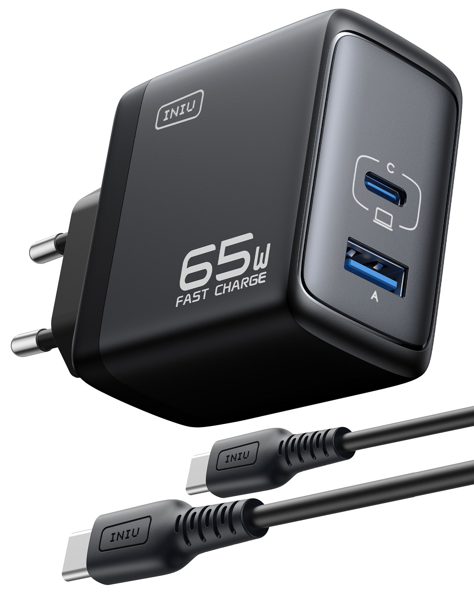 INIU I625 65W USB A+C Ports Wall Charger, GaN Material