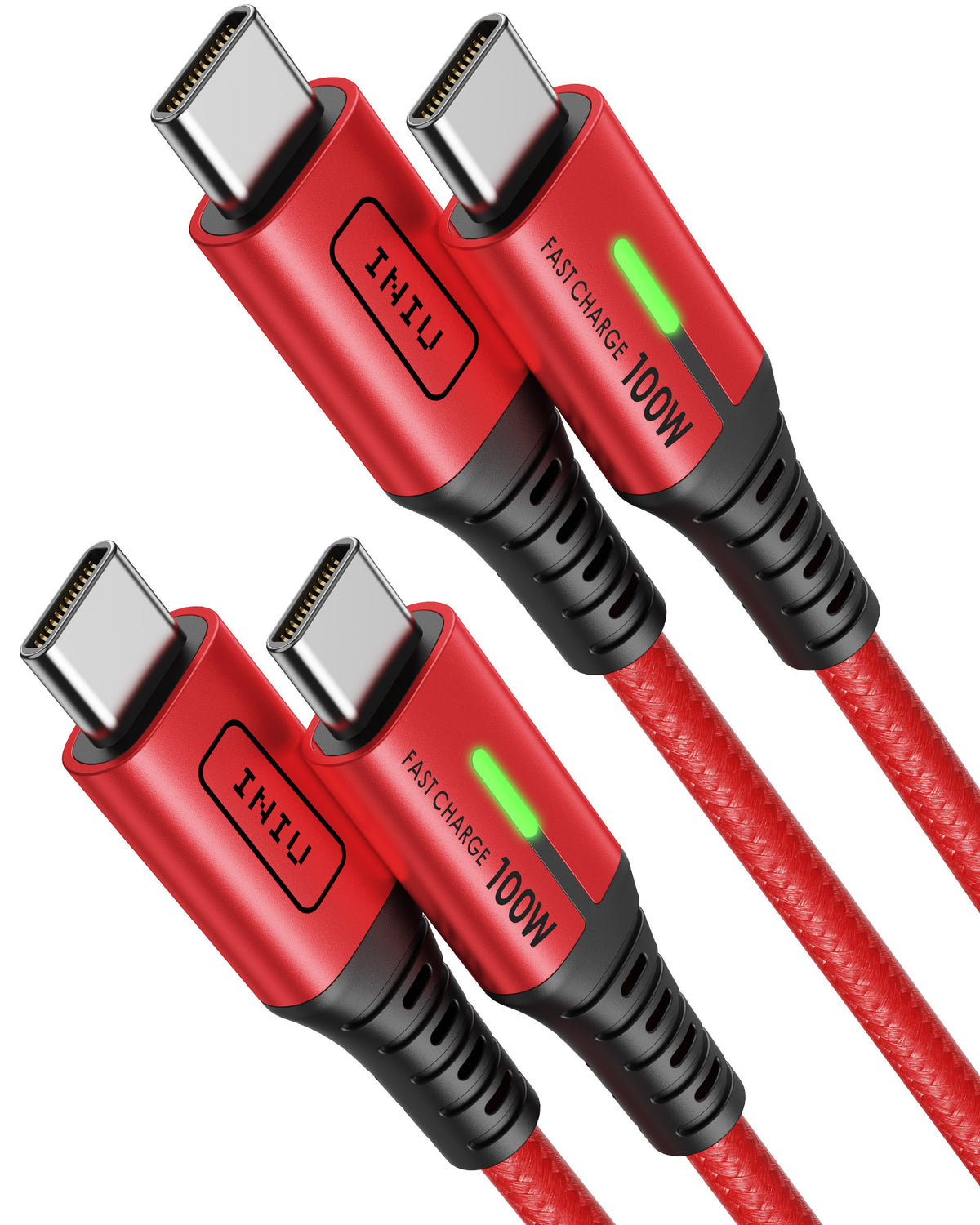 INIU D5CC 100W USB C to C Cable, red, fast charging with green indicator