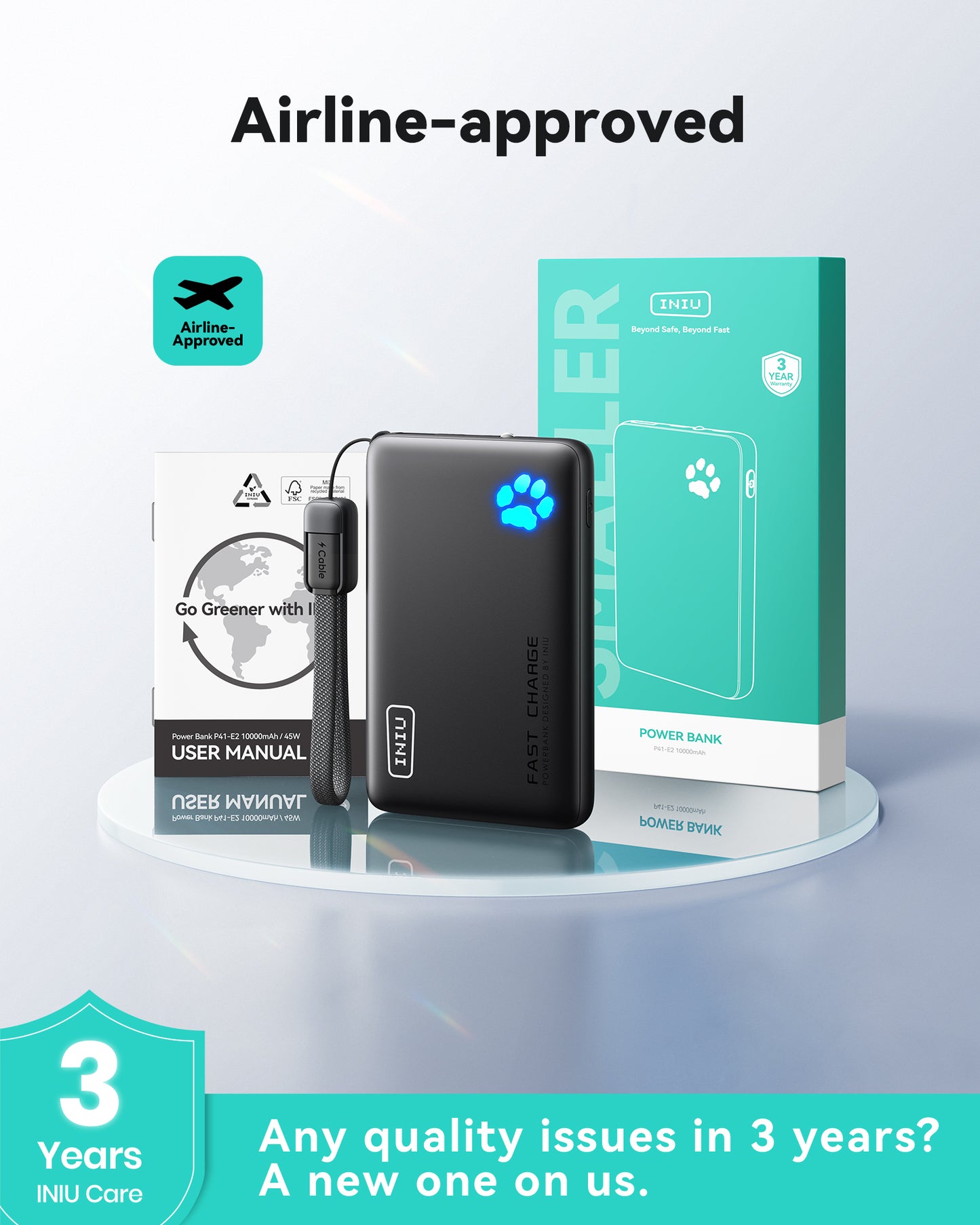 INIU Banco de energía Pawsible P41, carga rápida, 45 W, 10 000 mAh