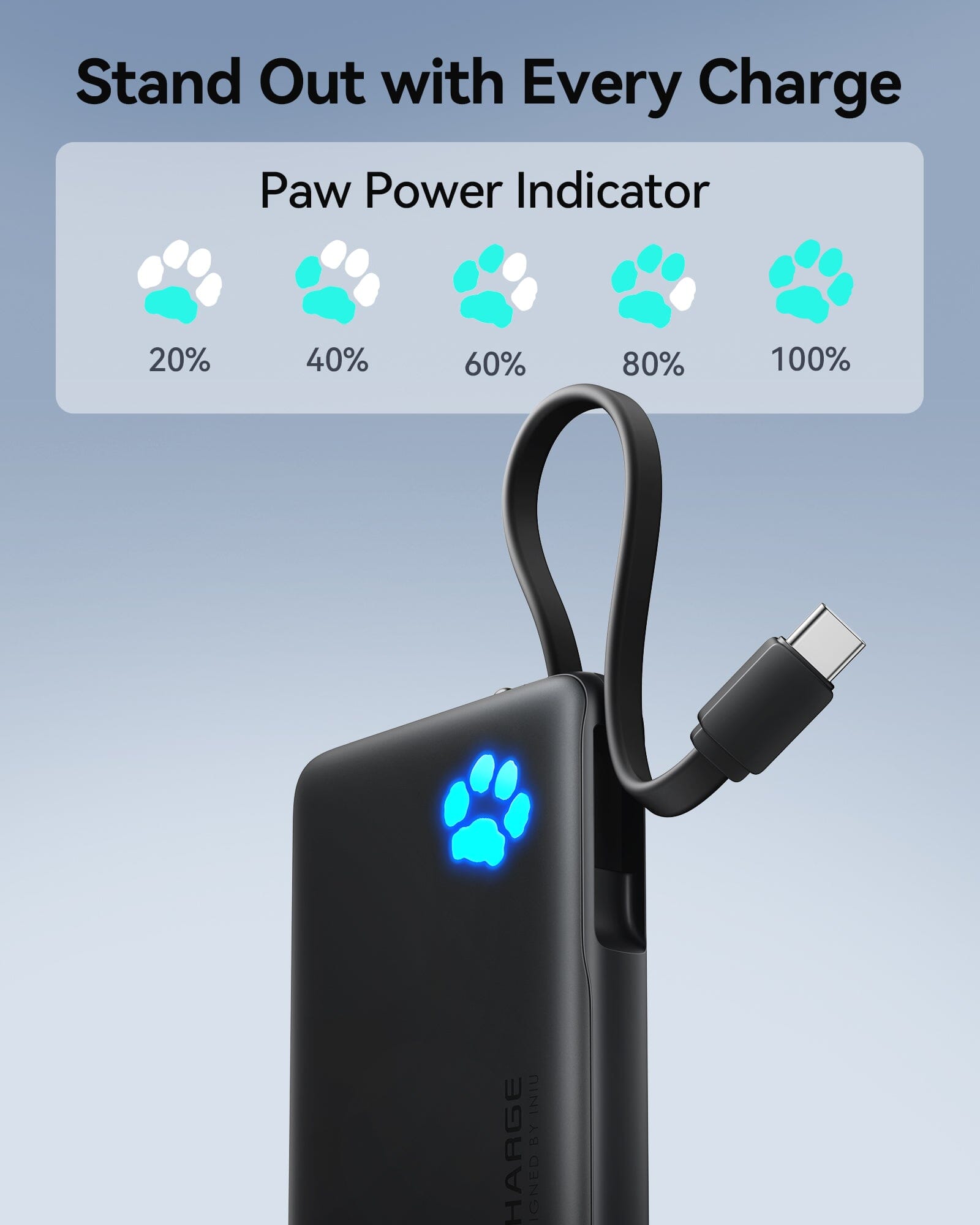 [New] Batterie externe INIU Pawsible P41L-E1 avec câble intégré, la plus fine 20 W, 10 000 mAh