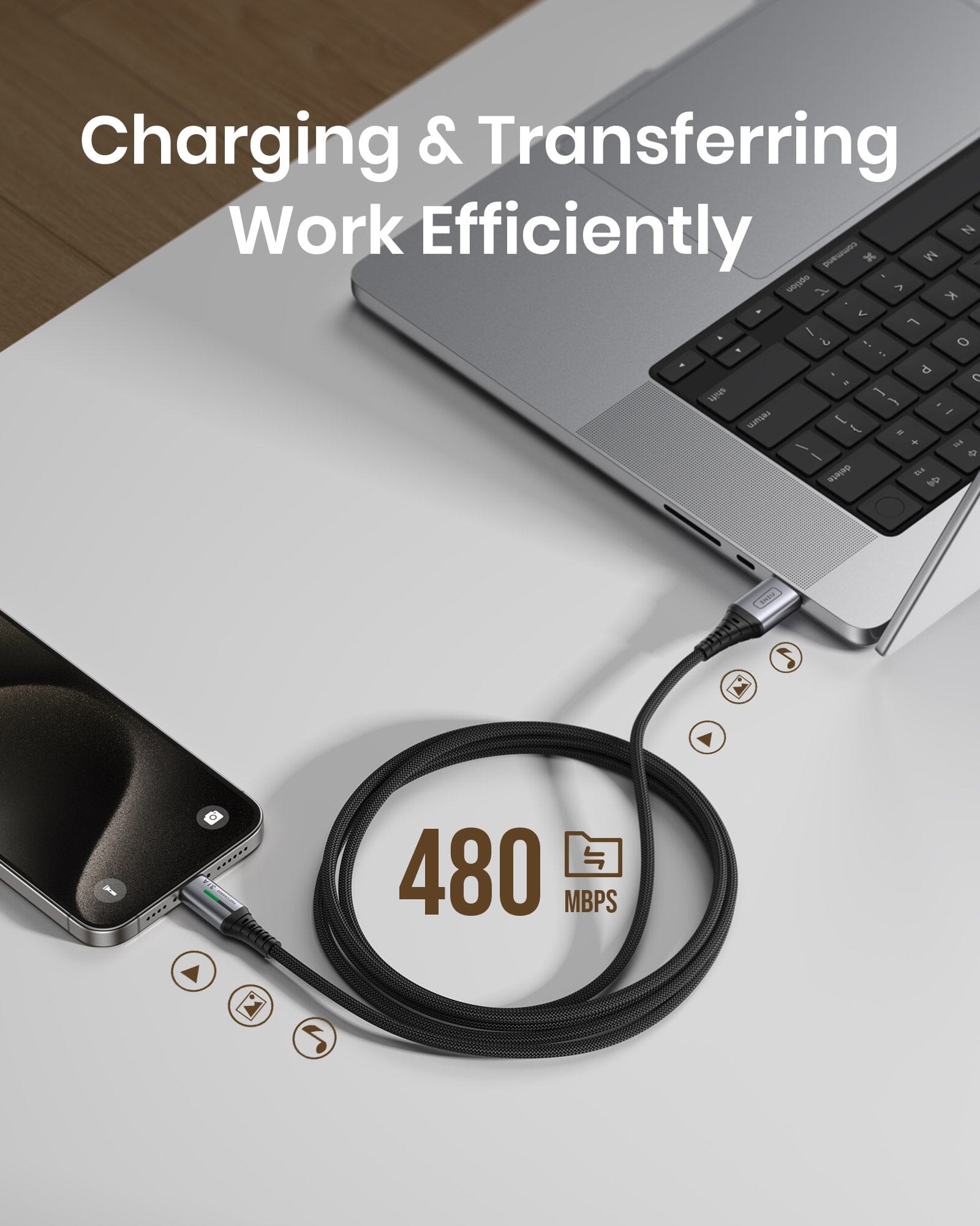 INIU D5C QC3.0 Fast Charging USB Type C Cable ( 1.6+6.6+6.6ft, 3-Pack)