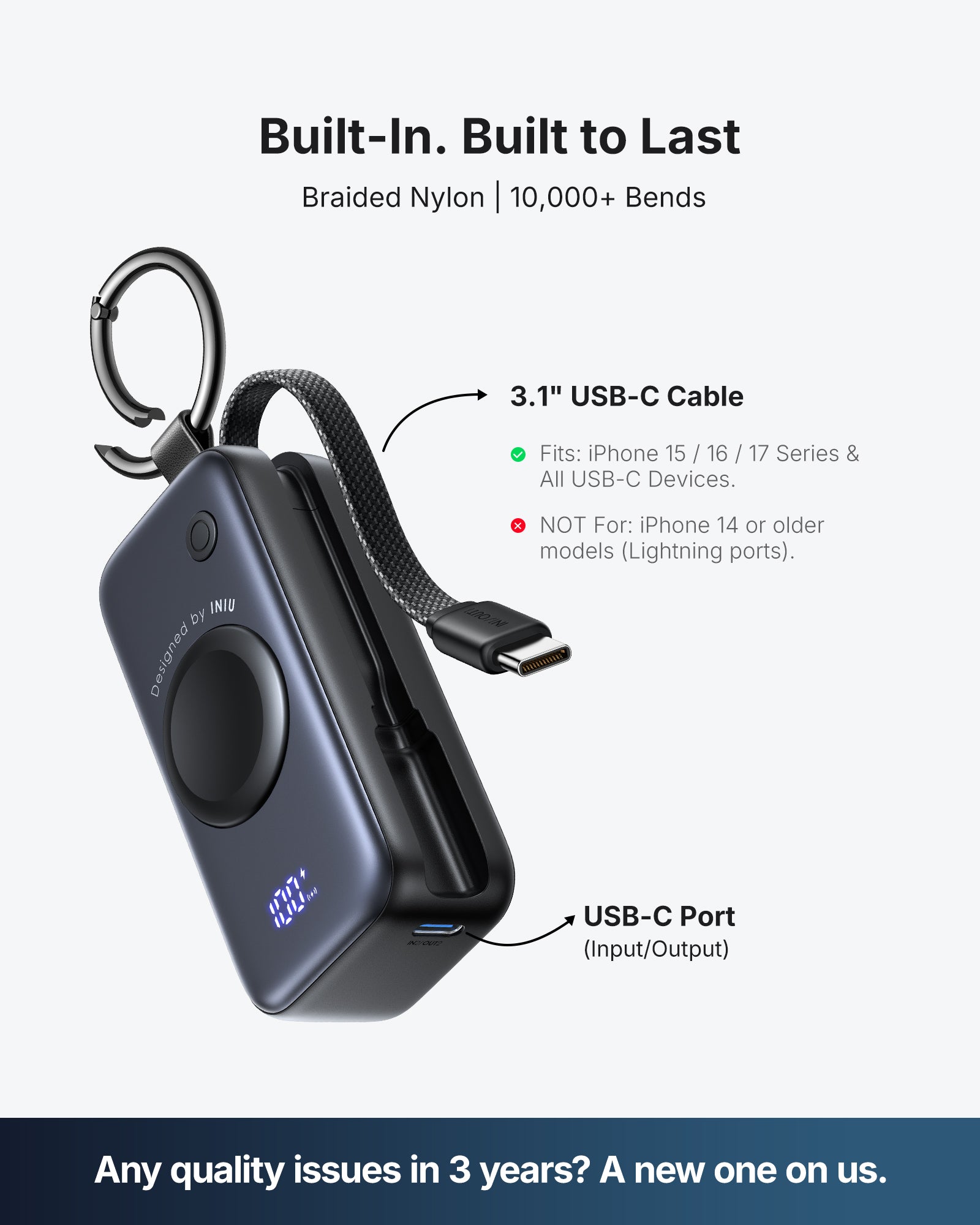 INIU SnapGo P81 行動電源，適用於 iWatch，5W 功率，5000mAh 容量