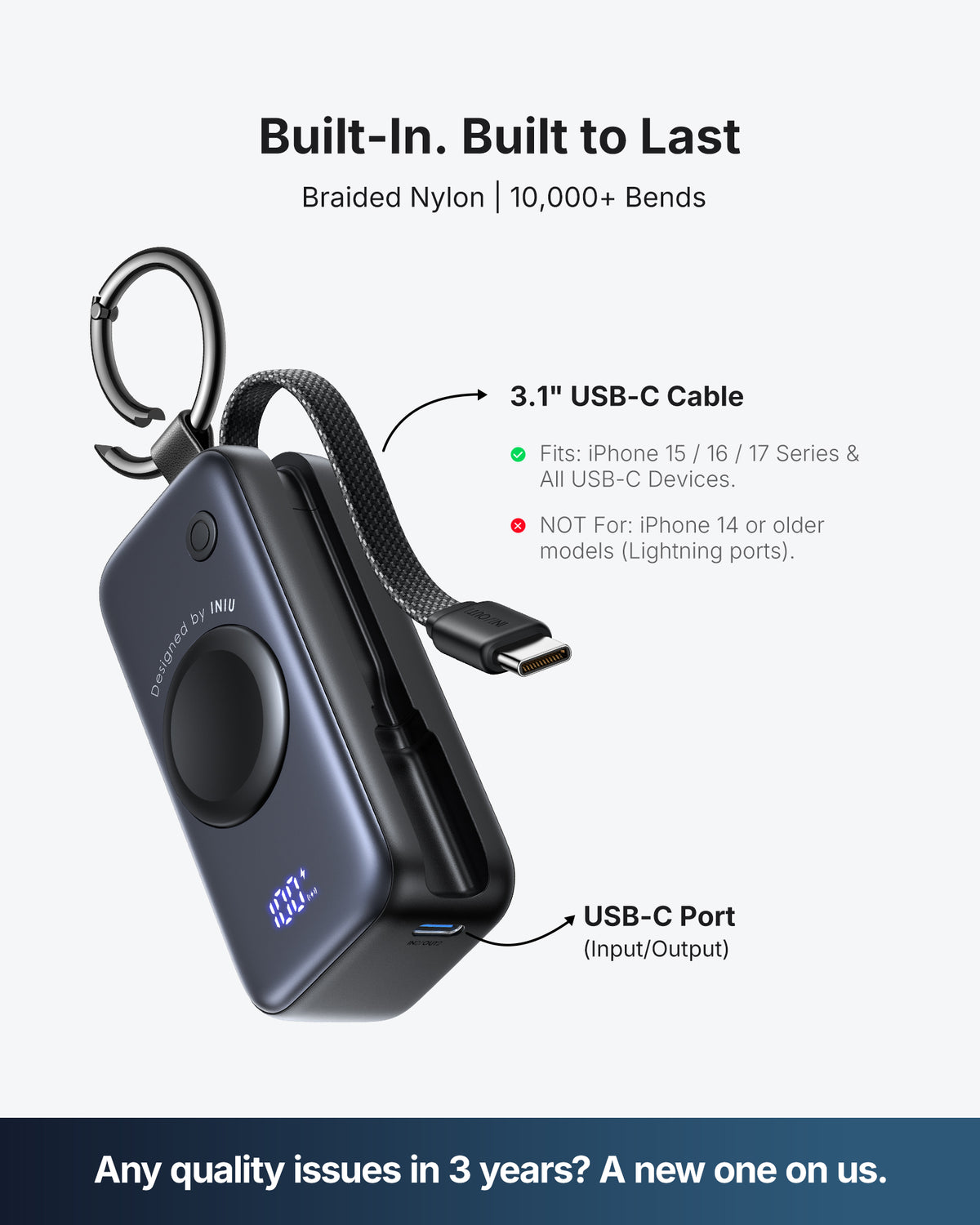 INIU SnapGo Magnetic Power Bank 5000mAh, for Apple Watch