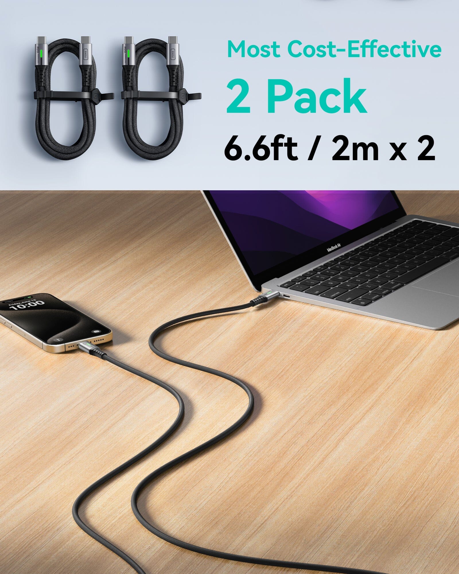 INIU D5CC USB C vers C Câble 100W (6.6ft, 2-Pack)