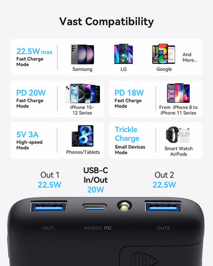 Batterie externe INIU B6 10 000 mAh 22, 5 W avec support intégré