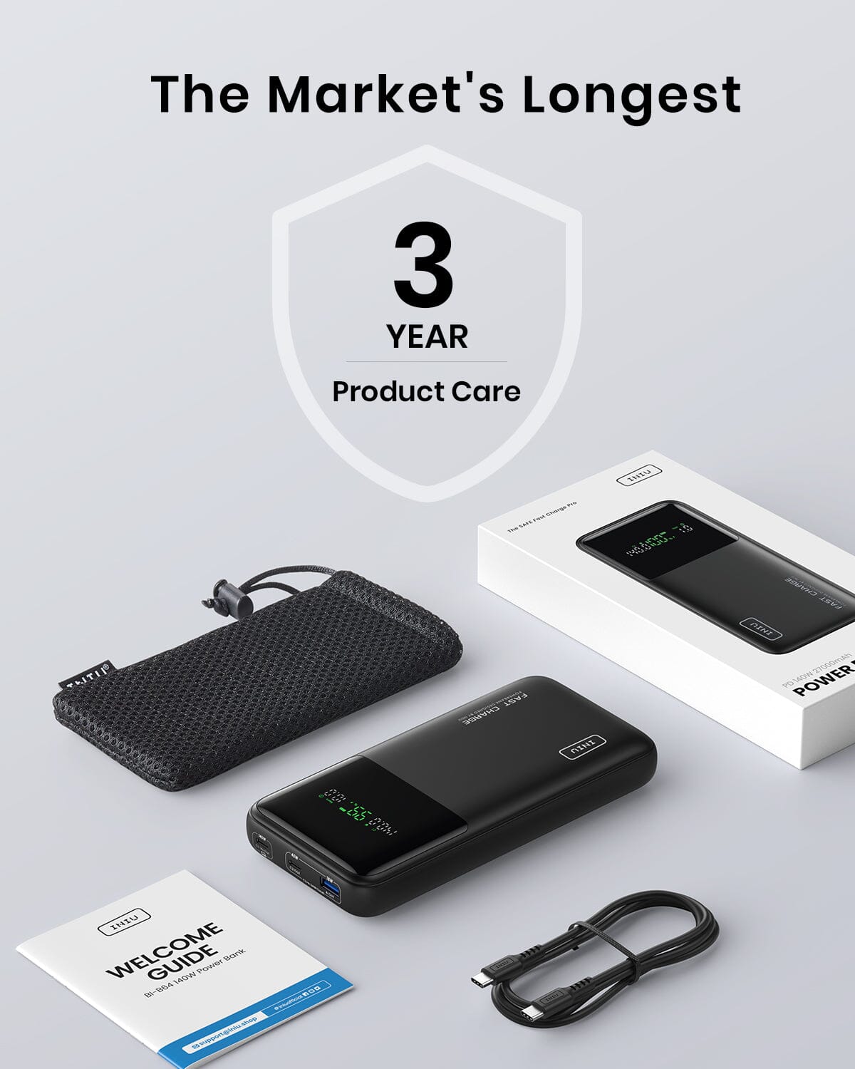 INIU B64 140W 27.000 mAh, carga rápida 1.000 dispositivos, salida máxima 140W de un puerto para el iphone, el ipad, el etc