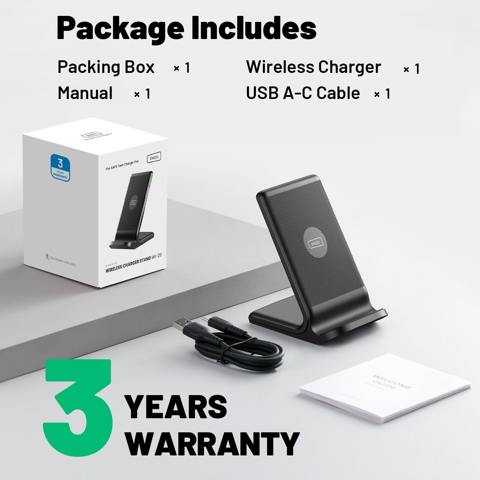 INIU I211 15W Qi-Certified Wireless Charger with Sleep-Friendly Adaptive Light