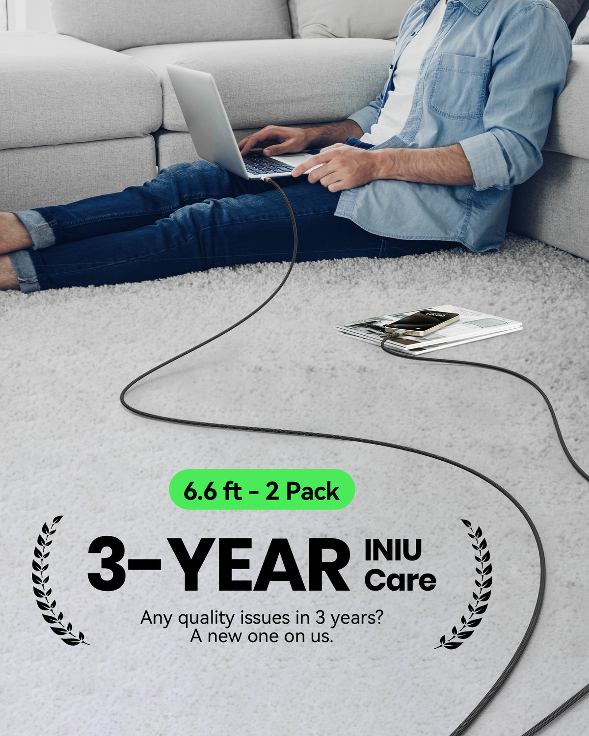 INIU D5CC 100W USB C to C Cable (6.6ft, 2-Pack)