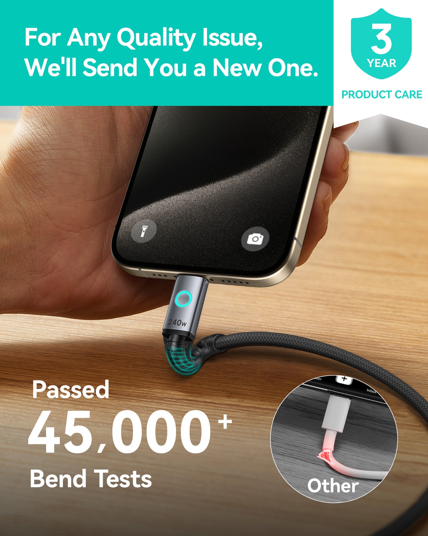 INIU 240W USB-C 轉 USB-C 連接線（6.6 英尺，2 條裝）